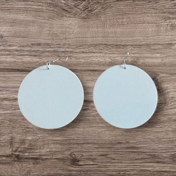 African Round Wooden Head Wrap Dangle Earrings - Picture 2 of 8